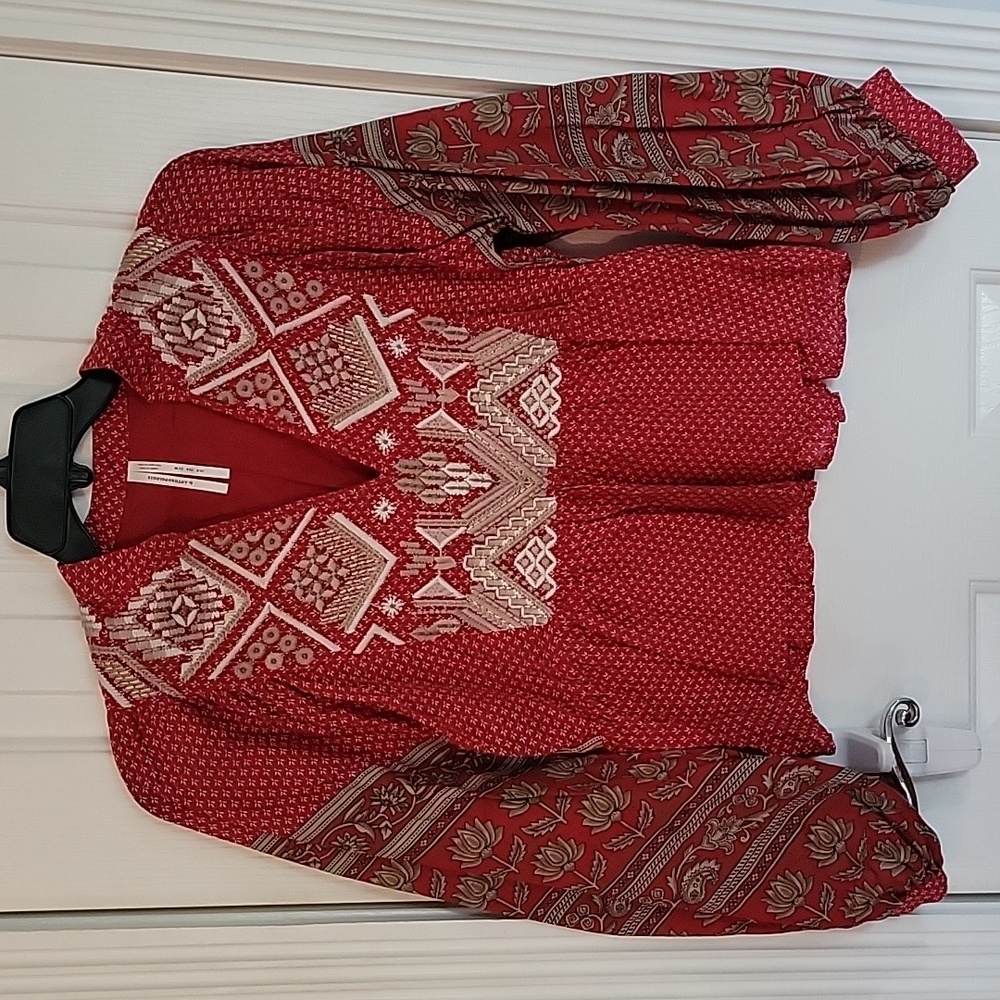 Anthropologie Kiera Embroidered Peplum Top size 4 small